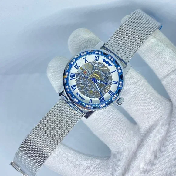 Silver Men's Business Fashion Skeleton Mechanical Watch